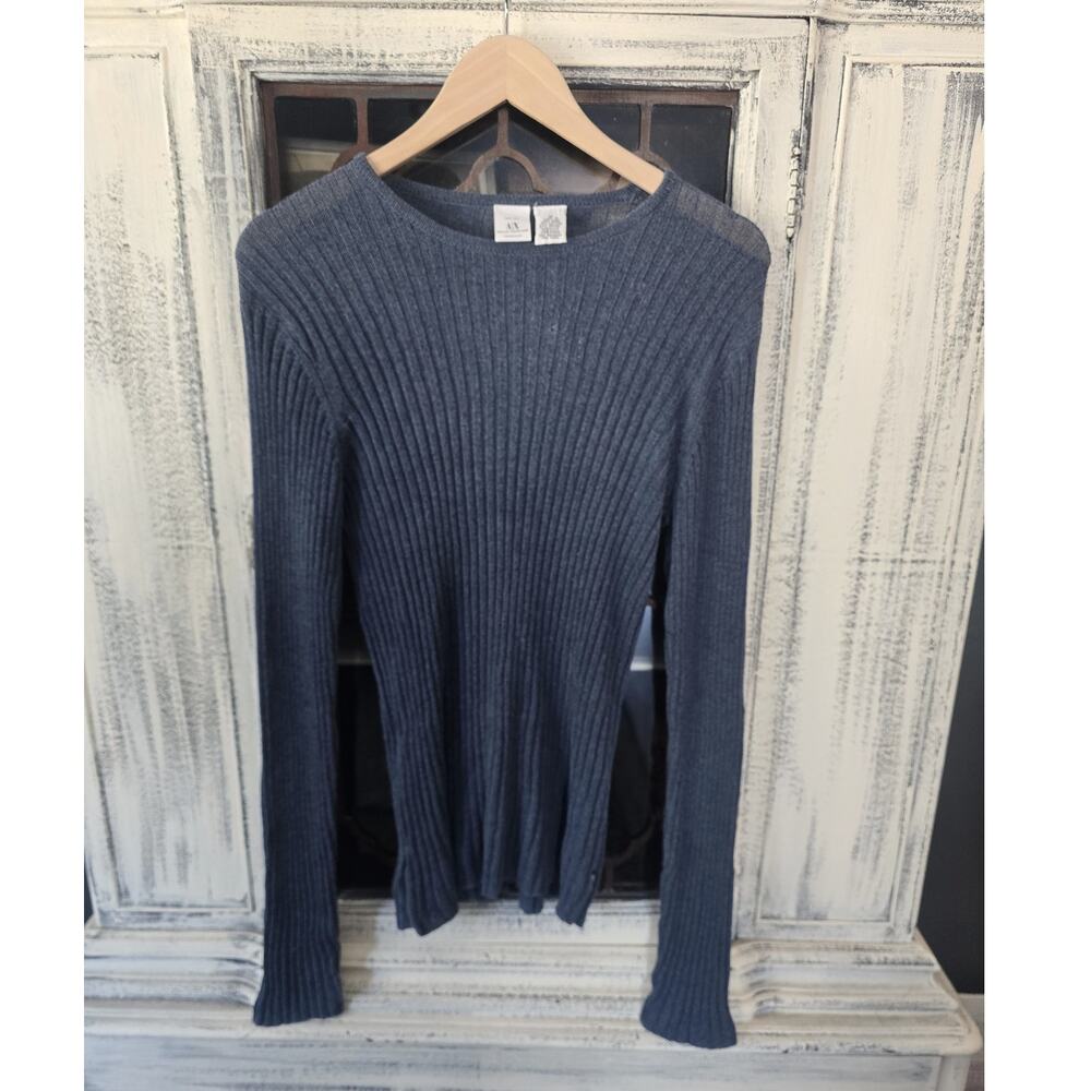 EUC Armani Exchange Blue Ribbed Fitted Pullover Sweater Top - Medium